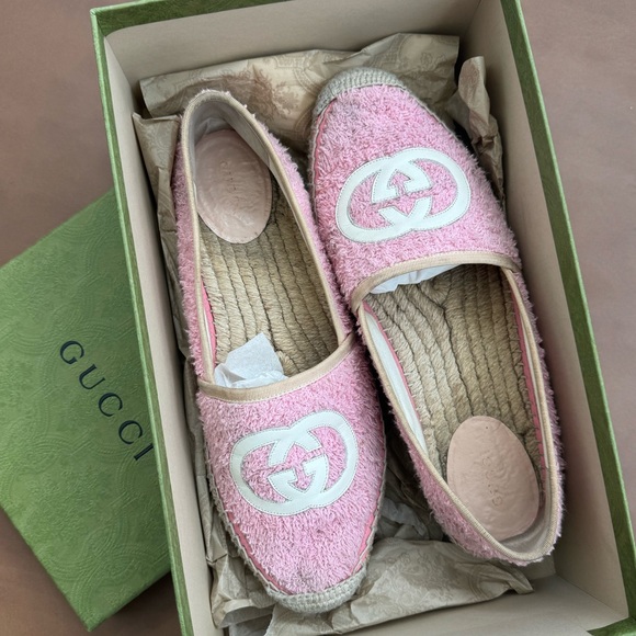 GUCCI🩷espadrilles PINK TOWEL LOGO LUXURY FLATS! SUMMER SPRING GUCCI SHOES! 39🩷 - Picture 2 of 2